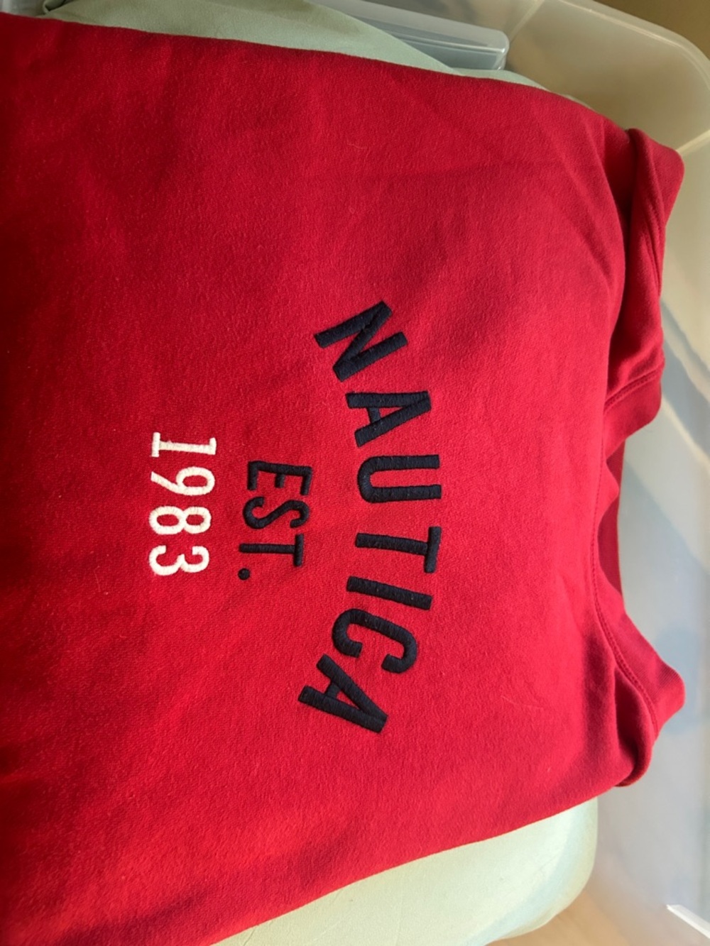 Nautica Mens Red Crewneck Sweatshirt with Navy Logo
